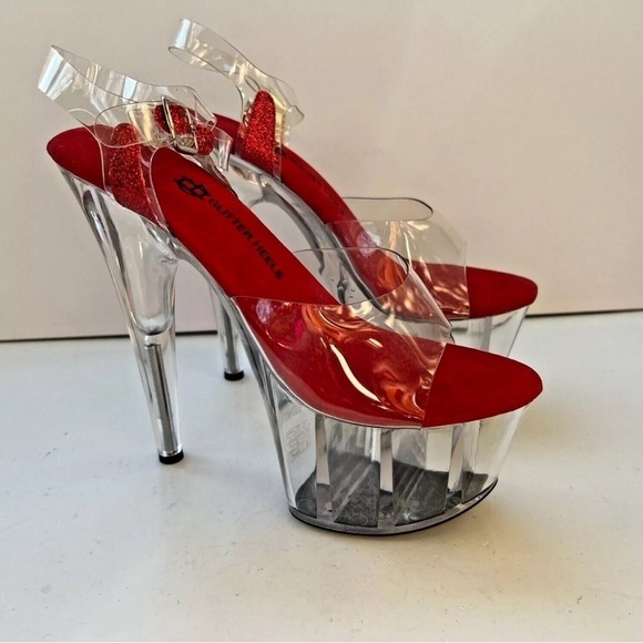Glitter Heels 6.5" stiletto Clear Platform Stripper Pole Dance Class Shoes - Picture 1 of 13